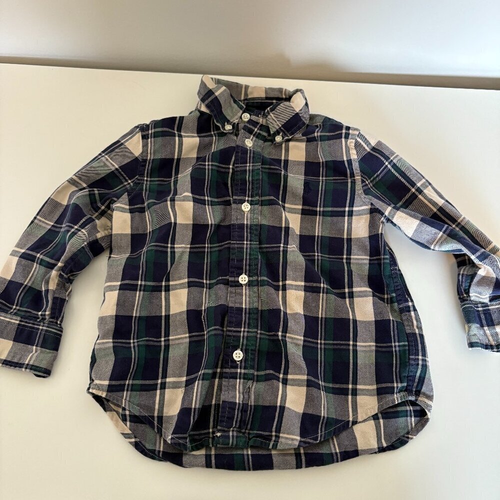 Ralph Lauren boys button down check plaid dress shirt Toddler 2T Blue Green